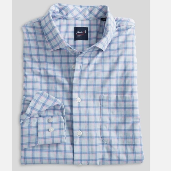 johnnie-O Neta Performance Button Up Shirt Maliblu Size XL Blue Pink Plaid NWOT - Picture 1 of 8
